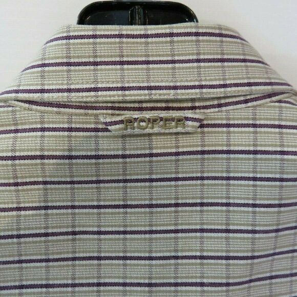 Roper Shirt Western Long-Sleeved Button-Up Heavyweight Tan Plaid Men's Large - Picture 7 of 10